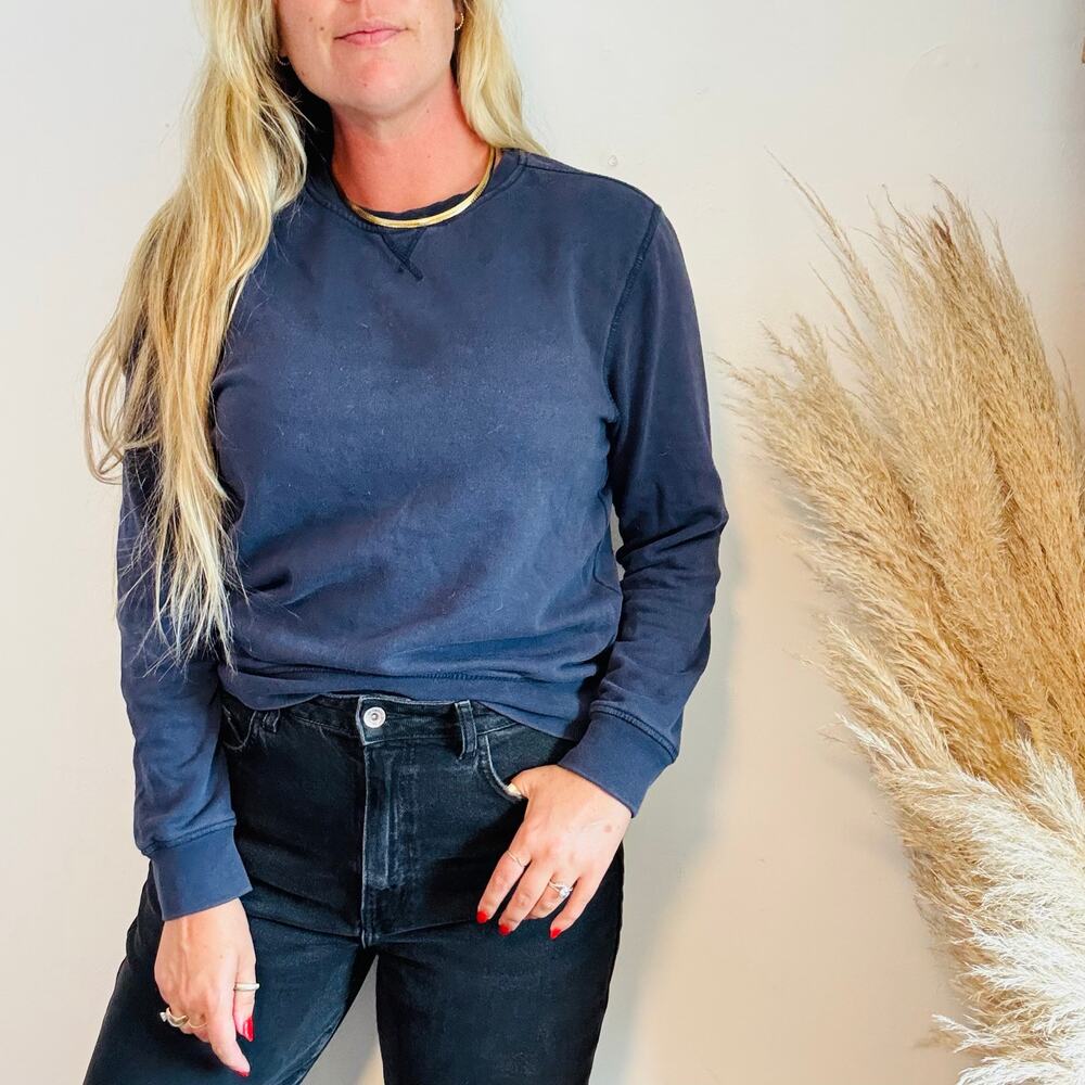 ROBERT BARAKETT Washed Navy Blue Relaxed Fit Crewneck Sweatshirt $115 Sweater S
